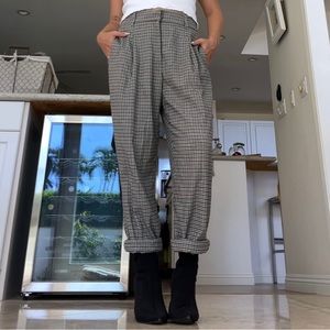 Zara High Waisted Plaid Tapered Baggy Trousers